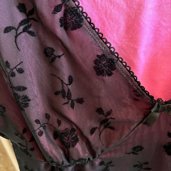 SHEIN ICON 90s Floral Print Bow Front Lettuce Trim Crop Mesh Tee Y2K XL - Picture 7 of 12